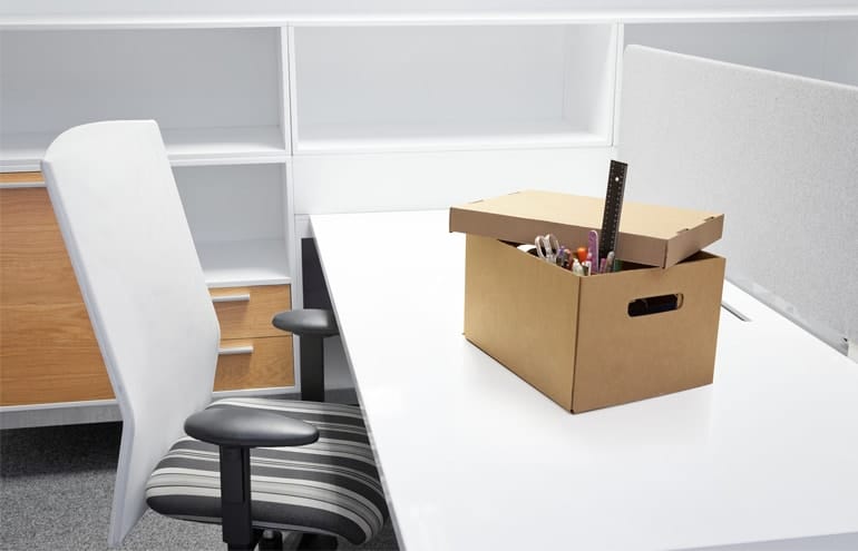 Desk with packed box office move