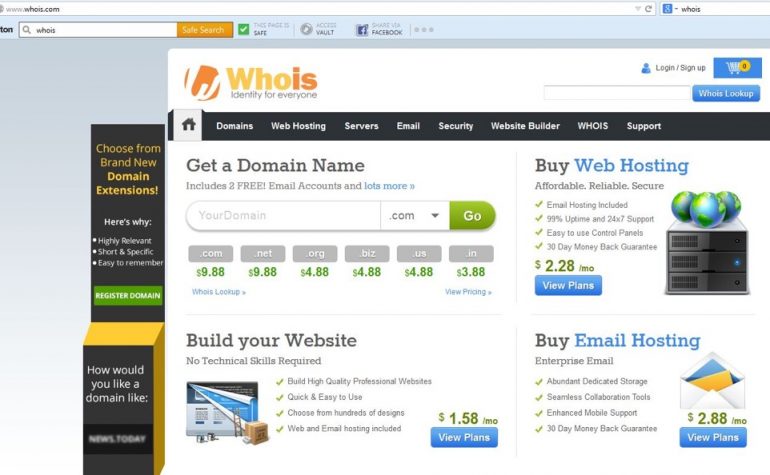 WhoIs Domain Name Home Page