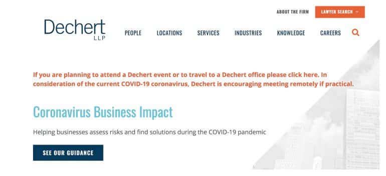 An example of a clear posting on Dechert LLP's homepage.