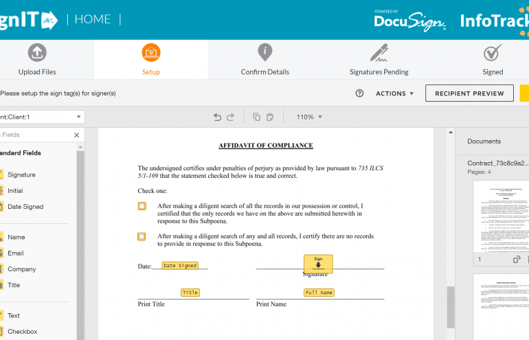 eSigning and eFiling remote legal software