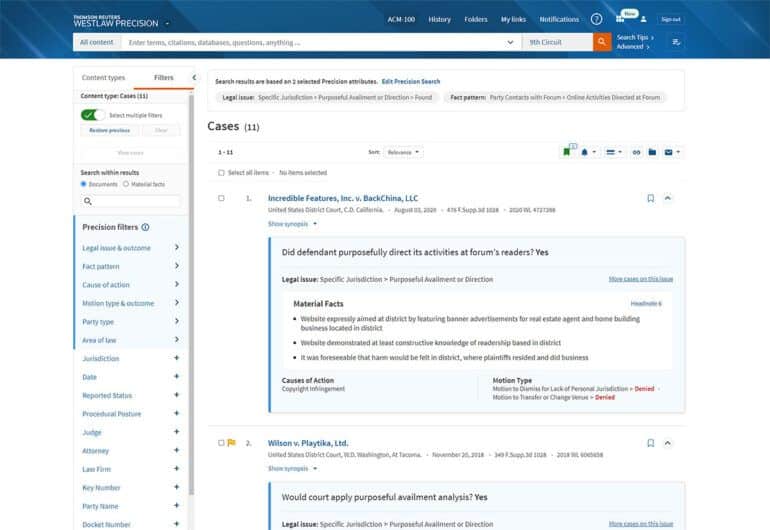 Westlaw Precision Results