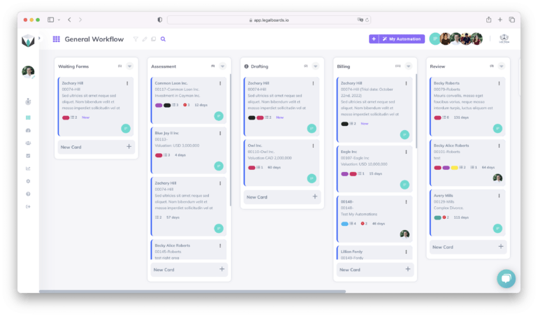 Legalboards main workflow page