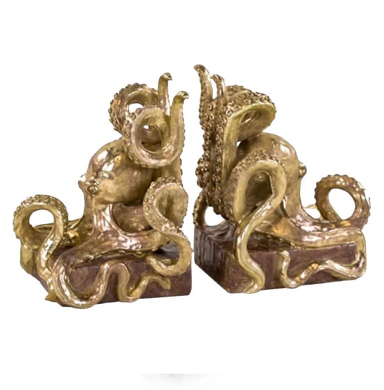 Decorative Gold Octopus bookends from Scriptum, a unique library gift for analog attorneys.