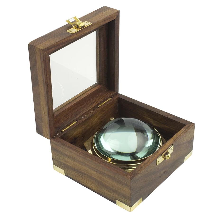 Designer magnifying glass and vintage desktop magnifier for lawyers reading fine print.