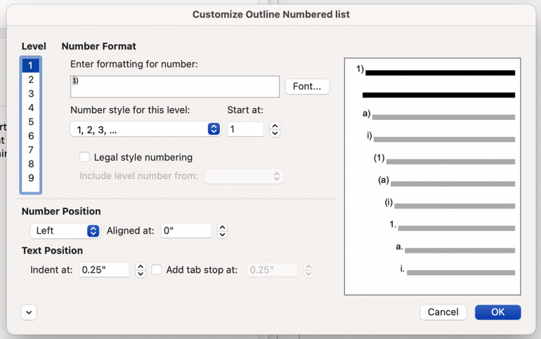 multilevel paragraph numbering