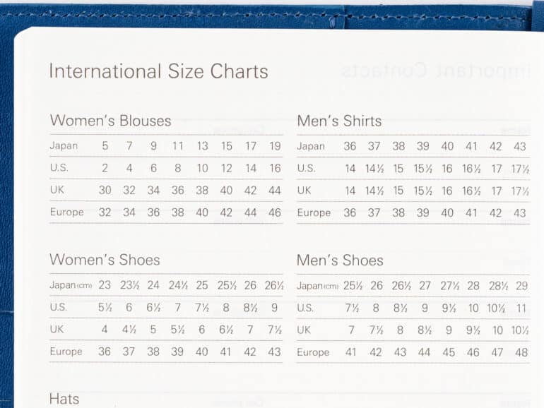 international size charts