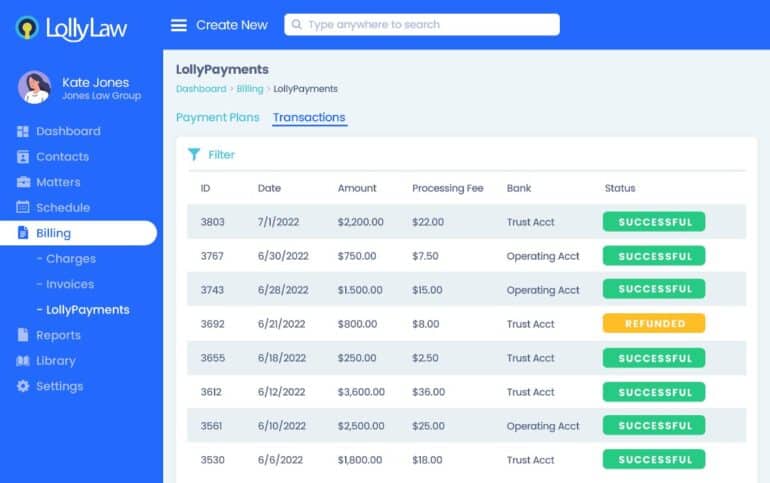 LollyLaw dashboard