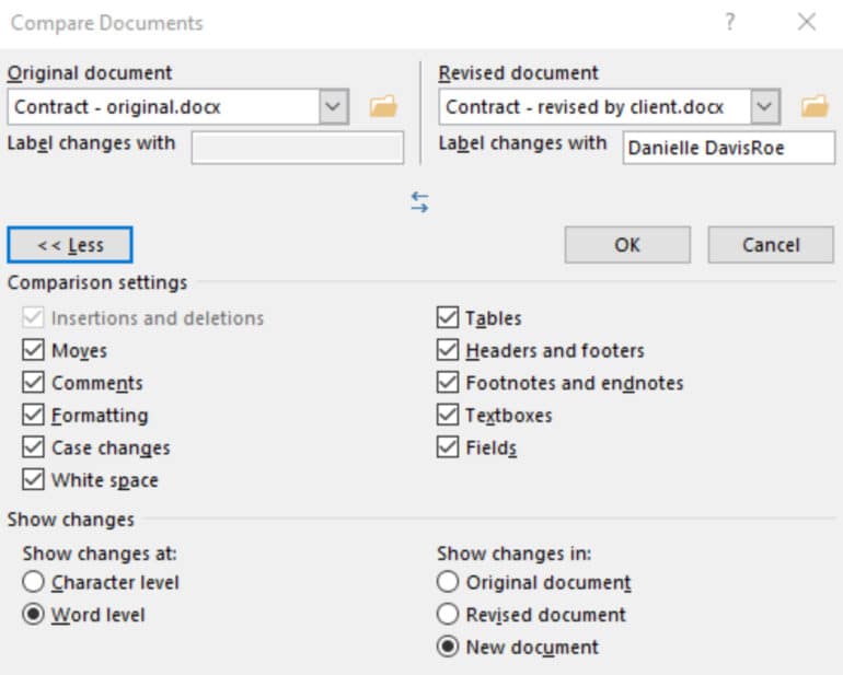 Document Compare Menu