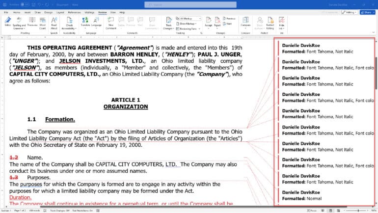 Compare formatting, redline legal documents