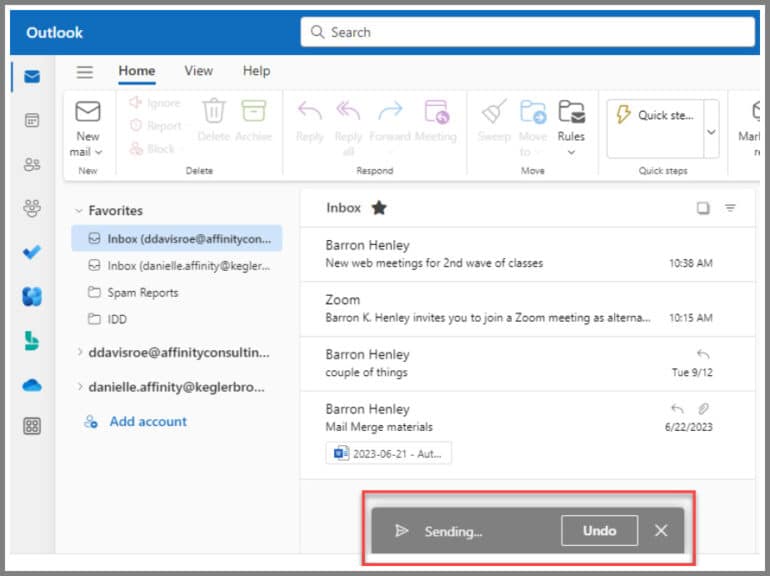 New outlook settings for undo send