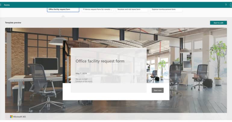 Microsoft 365 apps Forms Template