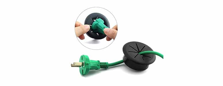 grommet for running cords from desktop, computer cable management