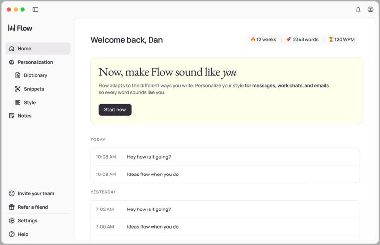Flow Welcome Screen