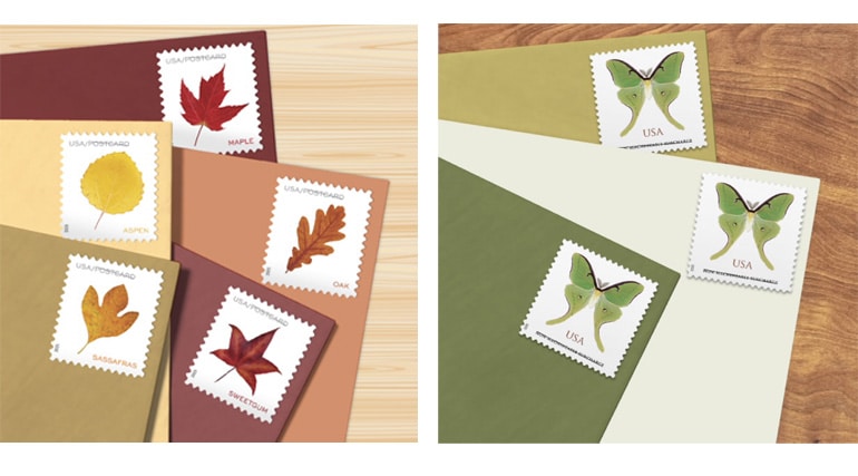 Forever stamps leaves and butterflies