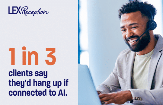 Man on a headset illustrating the value of human-centric legal services vs AI.