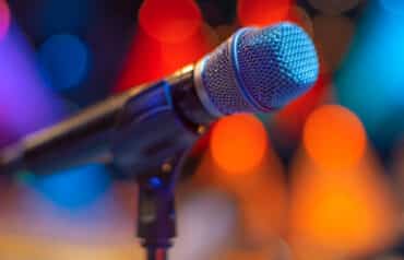 Microphone on stage for public speaking for lawyers.