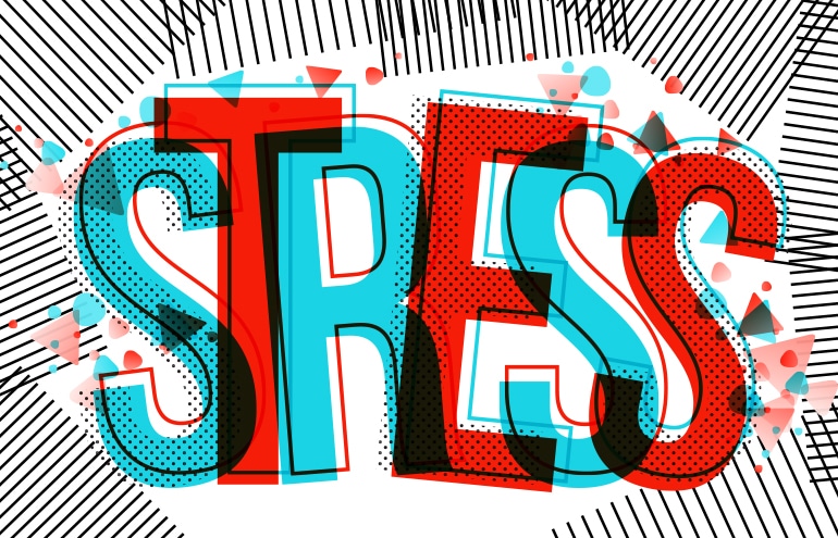 Abstract graphic of the word STRESS illustrating legal practice stress patterns.