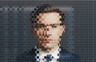 Pixelated lawyer portrait representing AI and unauthorized practice of law.