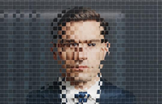 Pixelated lawyer portrait representing AI and unauthorized practice of law.