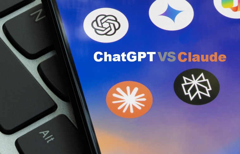 Smartphone screen with AI apps, including Claude, featuring the overlay text "ChatGPT VS Claude", optimized for search engine optimization focused on Claude AI for lawyers.