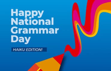 Happy National Grammar Day 2026 Haiku Editio with pencil and colorful writing