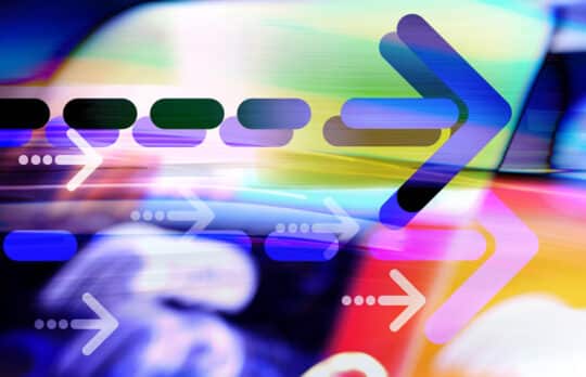 Abstract colorful arrows showing data flow for legal trust accounting software.