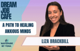 The graphic features a smiling composite image of guest Liza Brackbill in a black blazer.