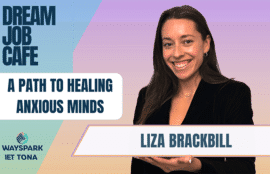 The graphic features a smiling composite image of guest Liza Brackbill in a black blazer.