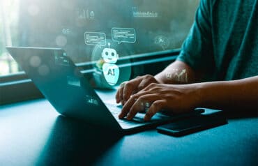 laptop computer with AI curated chaptbot being used by a lawyer