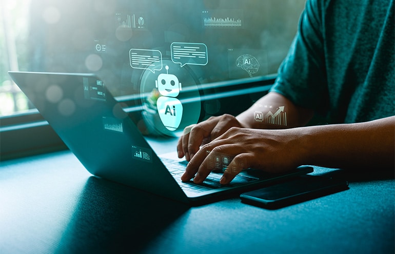 laptop computer with AI curated chaptbot being used by a lawyer