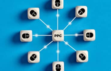 A network diagram connecting computer mice to a central block labeled law firm PPC strategy.