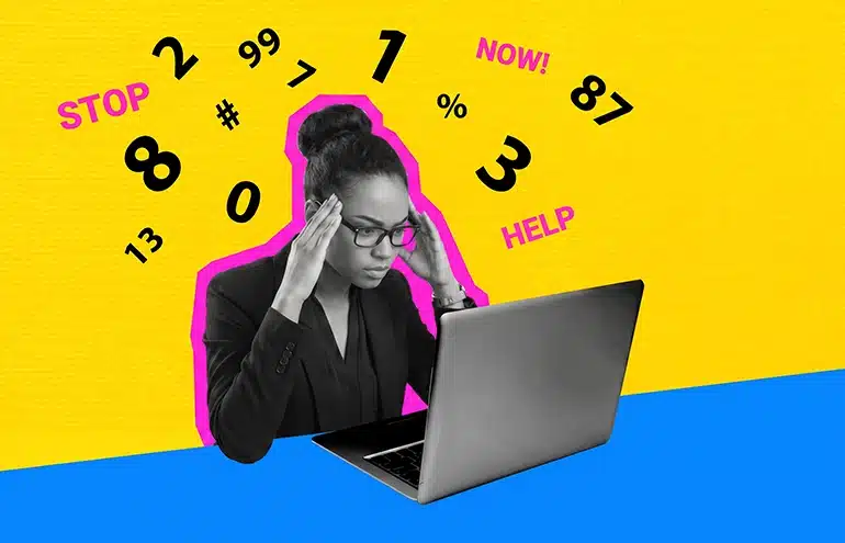 woman lawyer at desktop under stress depicting need for micro-recovery strategies to reduce stress