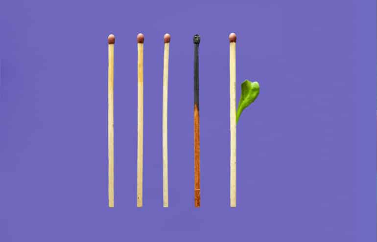 5 matchsticks representing the concept of preventing lawyer burnout