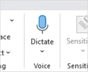 Capture d'écran de l'outil Dictée dans Microsoft Office