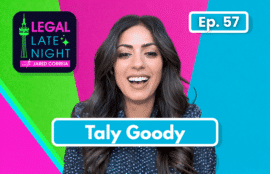 Taly Goody, with show branding set against a green, pink, and blue background.