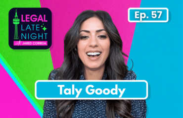 Taly Goody, with show branding set against a green, pink, and blue background.