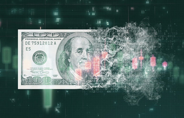 $100 bill dissolving on dark green background - law firm billing leakage