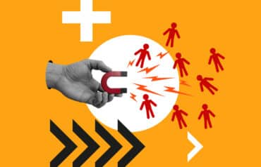 hand with magnate pulling in law firm employee retention with arrows.