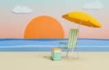 beach scene with setting sun, chair and umbrella on the sand - how to find time for fun as a lawyer