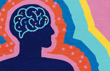 colorful silhouette of a human head with brain activity representing mental fitness for attorneys
