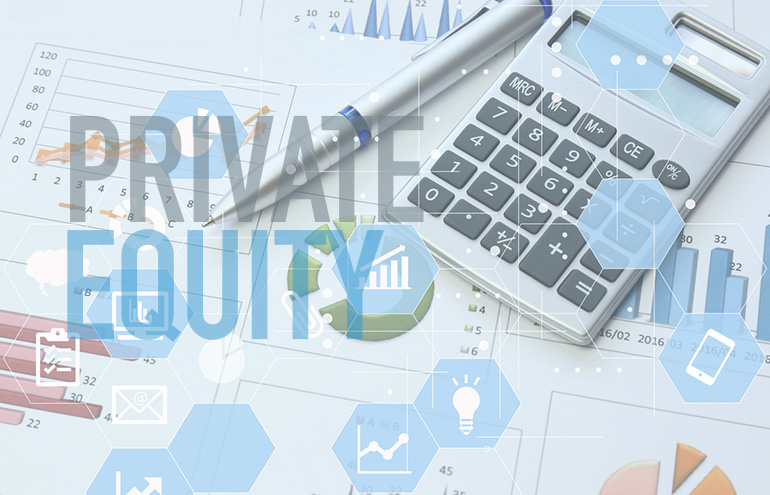 Private Equity investment in law firms collage of financial investment images and a calculator and pen