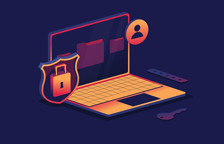 laptop with security icons protecting the record