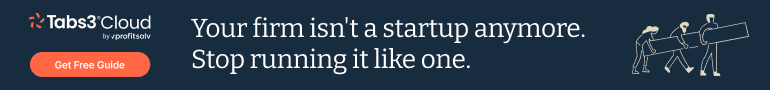 Tabs3 August 2026 Spot #6 ad. Your firm isn't a startup anymore. Stop running it like one.