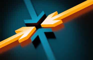 Four colorful arrows converging into a central point, illustrating how a fractional integrator for law firms aligns and streamlines different business operations.