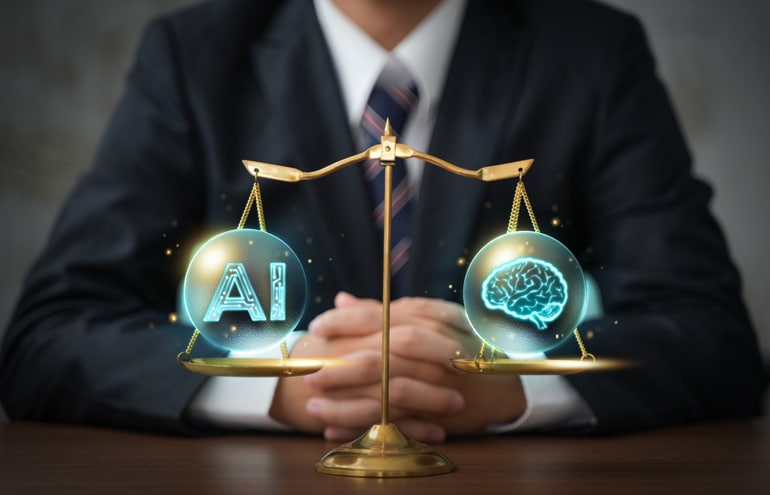 Legal professional using a laptop to set up AI personalizations for lawyers in ChatGPT and Microsoft Copilot